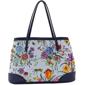 GUCCI Flora Flower tote bag anniversary limited edition canvas leather Navy